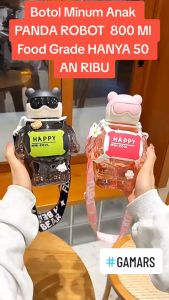 Botol Minum Anak Imut Kecil PANDA ROBOT 800 Ml Food Grade + Tali Panjang