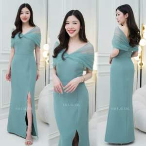 ชุดเดรส ชุดออกงาน ชุดราตรี FP036 เกรดพรีเมี่ยม เกาะอกมุ้ง