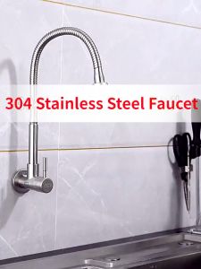 Kitchen Faucet 360° Flexible Pull Faucet with Sprayer Single Cold Stainless Sink Wash Tap