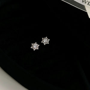 HelloJan New 925 Sterling Silver Snowflake Stud Earrings Versatile High-End Feeling Diamond Embedded Zircon Small Earrings