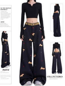 MZVZ | Quần Jeans American Retro Thêu Chó Bé Dáng Rộng Cao Waist