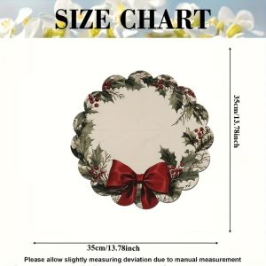 VIKAMA 2025 Christmas Table Decor 6-Piece Vintage Wreath Music Note Coaster Set Holiday Party Christmas Gift