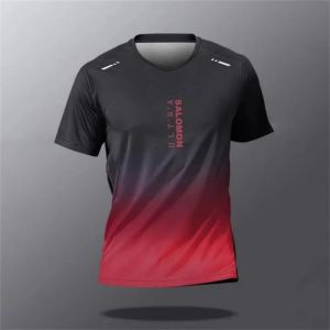 Hot selling new mens summer gradient letter print comfortable and breathable round neck T-shirt outdoor sports casual top
