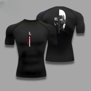 Men Compression Shirt Attack on Titan Eren Yeager Graphic Sports Quick Drying Gym T-shirt Fitness Sweatshirt Elastic Top T-shirt