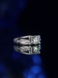 LOVETIA Cincin Asli Moissanite Desain Square Perak 925 untuk Pria Sertifikat GRA XJZ038