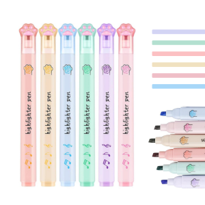 6pcs Cat Paw Highlighters – Fun Vibrant Markers for Students & Office Note-Taking