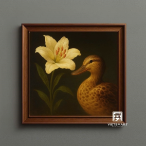 Tranh Nghệ thuật "Chú Vịt Và Hoa Ly" VIETSMART ART - Acrylic 40 x 40cm