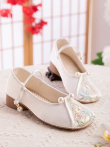 DTHN | Retro Cheongsam Shoes With Embroidery Thick Heel Soft Bottom Anti-Slip Beijing Style Womens Footwear Casual Round Toe Spring