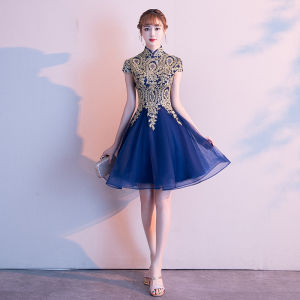 Elegant Short Cheongsam Dress Womens Party Wear Chinese Style Small Gift Dress Performance Costume mid Waist A-Line Skirt