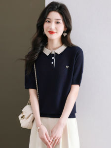 เสื้อยืดผู้หญิงแขนสั้นผ้าไหมน้ำแข็งทรงหลวม ทรงปกติ ฤดูร้อน 2025 แฟชั่นใหม่ เสื้อเชิ้ตผู้หญิง ผ้าฝ้ายผสมโพลีเอสเตอร์