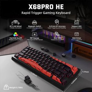 ATTACK SHARK | ATTACK SHARK X68 PRO HE Wireless Rapid Trigger Gaming Keyboard 8K Polling Rate Hot-Swap RGB Backlit