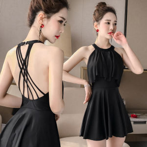 Bộ Đồ Bơi Một Mảnh Che Bụng Cạp Cao Màu Trơn Cổ Chữ V Hở Lưng Phong Cách Ngọt Ngào Đi Biển Và Tắm Nước Nóng