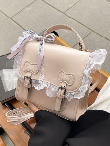 Sweet Lace Messenger Backpack Womens Fashion College Style Travel Bag Versatile Handbag Soft Fabric Magnetic Buckle Closure