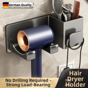 Bathroom No-Drill Wall-Mounted Hair Dryer Shelf