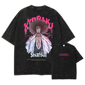 Bandai | Bandai Anime B-Bleach T Shirt Vintage Washed Unohana Retsu T-shirts Retro Harajuku Renji Uryuu Ichigo Tops Tees Man
