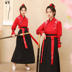 Improved Ancient Chinese Hanfu Womens Martial Arts Costume Collared Graduation Photoshoot Outfit Student Class Uniform