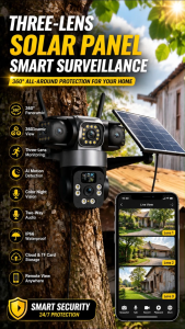 🔥Free Shipping🔥V380 PRO TPSHQV11 Three Lens CCTV Camera 6MP Wireless Solar 4G SIM Card Connection 10x Zoom Full Color Night Vision Solar Outdoor Waterproof Three Screen CCTV IP Camera