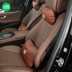 Line Friends Brown Bear Car Seat Cushion Neck Support Pillow Vehicle Mounted Comfortable Natural Fiber Filled Leather Cover