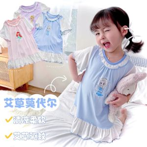 Girls Nightdress Modal Childrens Pajamas Summer Elsa Princess Style Baby Home Clothes Sleeping Dress Thin Short-Sleeved