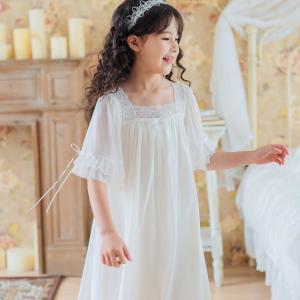 Princess Style Short Sleeve Sleepwear for Girls Spring Summer Home Clothes Lace Mesh Childrens Home Skirt Style