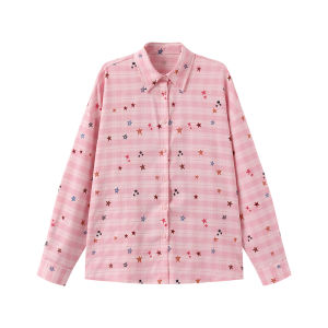 11SH97 Bộ Đồ Hai Mảnh Phong Cách Thường Ngày Màu Hồng Chống Nắng Cho Nữ Mùa Thu Quần Dài Tay Dài Cổ Bẻ Nút