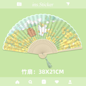 Summer Folding Fan Portable Bamboo Mini Fan for Girls Children Easy to Carry Lotus Flower Printed Folding Fan Home Daily Use