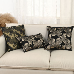 BUYNOW Black Dutch Velvet Colorful Hemp Jacquard Print Pillowcase Vintage Pastoral Lace Sofa Cushion Cover Home Bedroom Decor