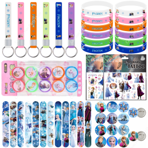 Frozen Party Favors Supplies Anna Elsa Princes Party Stamps Slap Bracelets Stickers Keychains for Kids Gifts Goody Bags Souvenir