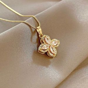 Dây chuyền nữ chất liệu titan thiết kế mặt cỏ 4 lá xoay chuyển độc đáo thời trang mẫu mới OYJR