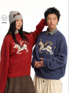 JNXS | Áo Sweater Cổ Tròn Form Rộng Bằng Len