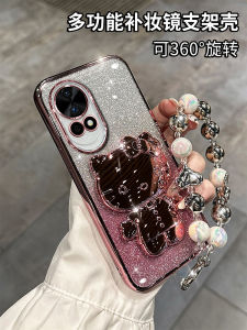 Creative Cute Cat Stand Phone Case for Huawei Nova14 13Pro 12 Invisible Makeup Mirror 7se Anti-Fall Protective Cover 9pro Gradient Sparkle Powder Transparent 11se with Bracelet Girls New Model