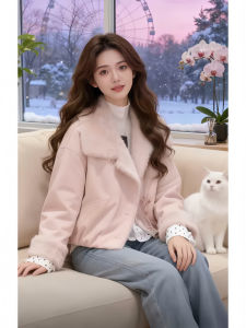 Shalldoer | Cute Pink Warm Sleeve Long Jacket Slim Fit Women