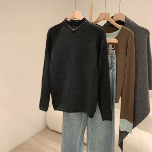 Thickened One-Piece Mink Sweater Knitted Long Sleeve Half High Collar Womens Autumn Winter Inner Wear Yellow Top Commute Style