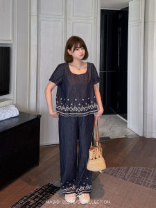 MASISI | Plus Size French Embroidery Fade-Resistant Denim Suit