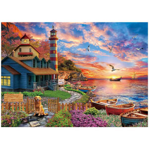 Puzzles for Adults 1000 Pieces Sunset Lighthouse Jigsaw Puzzles with Letters on Back Challenging Puzzles for Family Game Night