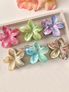 1/6Pcs 1.57in color random gradient egg flower grip clip Bauhinia flower hair clip high-end womens back of the head shark clip