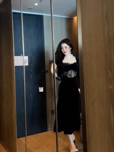 ZYHT EraVogue Đầm Váy nữ váy đen váy dài tay váy đuôi cá váy nhung váy xã hội cao váy cổ điển váy sự kiện váy dự tiệc váy Pháp 9681