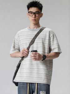 Wood soon | Retro Crew-neck Short-sleeve Striped Contrast Color Loose T-shirt