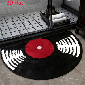 VIKAMA Vintage Vinyl Record-Style Doormat Soft Plush Absorbent Semicircular Foot Mat Non-Slip Bathroom Rug for Home Decor