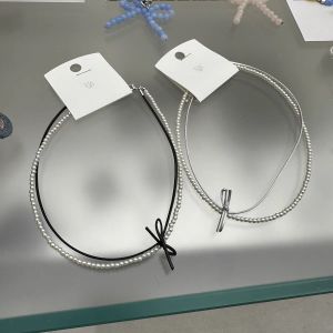 Double Layer Pearl Necklace Dongda Gate New Style Ins Level Sensation Leather Butterfly Knot Clavicle Chain Necklace