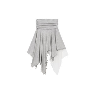 Gray Lace Plunge Neck T-Shirt and Skirt Set