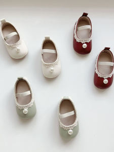 Princess Style Baby Shoes Pearl Decorated Soft Bottom Low Cut Single Shoes First Year Birthday Party Infant Step before Shoes