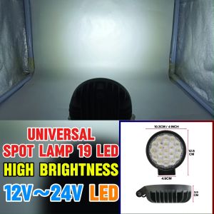Universal 12V~24V 19LED LED LAMPU SPOT *BULAT* Spot Lamp SportLight 4 INCI Lampu Kerja Work Round Off-Road Lorry/Truck/Forklift/Boat/SUV/4x4
