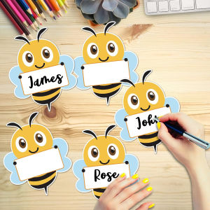 12/24/48Pcs Bee Shaped Paper Name Tags Bee Die Cuts For Crafts Student Nameplates for Classroom Supplies