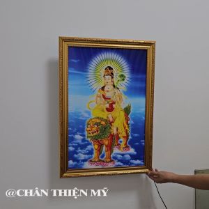 Tranh Điện Văn Thù Sư Lợi Bồ Tát Có Đèn Trang Trí Bàn Thờ Treo Tường Phòng Thờ DVTSL-03
