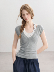 QIAOJIAOYA | Polka Dots Halter Short Sleeve T-Shirt Set