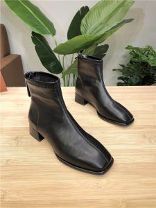 Trendy Short Martin Boots Womens Cool Spring Autumn PU Leather round Toe Chunky Heel Versatile Booties Korean Style Youth Footwear