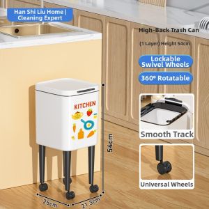 HANSHILIUJIA | High Mobility Kitchen Trash Bin with Storage Shelf Large Capacity