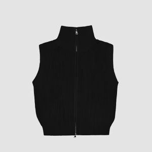 Stylish French Design Warm High Collar Double-Zipper Knit Vest