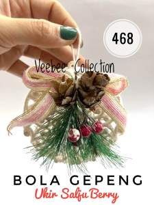 Gantungan pohon natal Bola Gepeng UKir Salju Berry (468) / hiasan pohon natal/ hiasan hampers/christmas ornaments